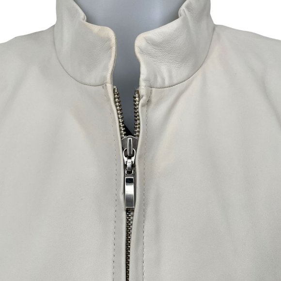 Vintage White Leather Blazer Talbots 1990s Y2K Zip Up Jacket Medium 10 So Soft! - Picture 7 of 14
